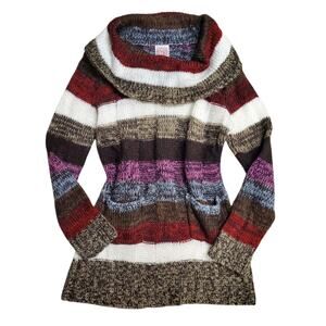 Y2k Striped Sweater Cowl-Neck Cottagecore Canyon River Blues - Medium